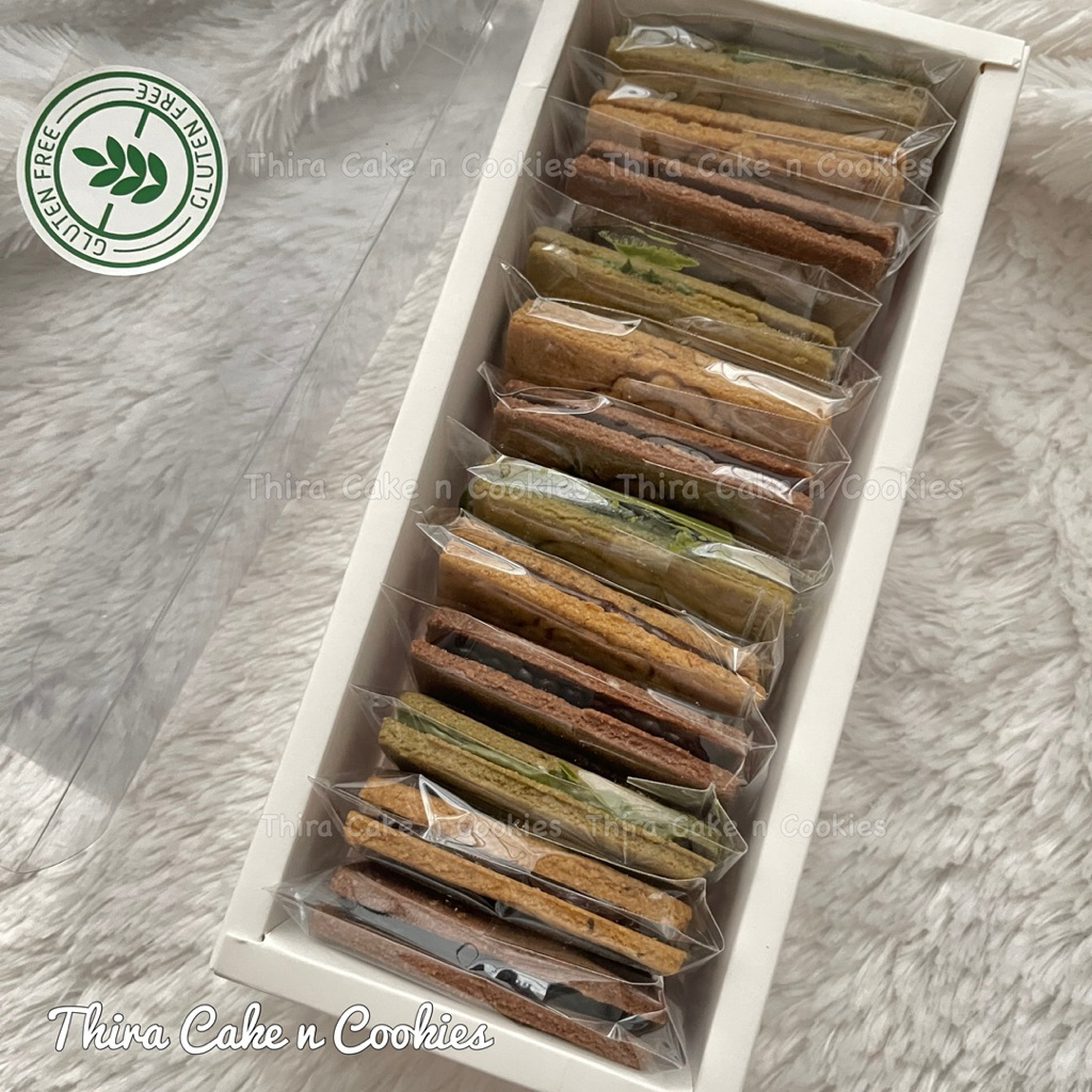 

gluten free isi 12pcs almond cookies sandwich kukis cemilan snack lapis coklat kopi green tea kue kering