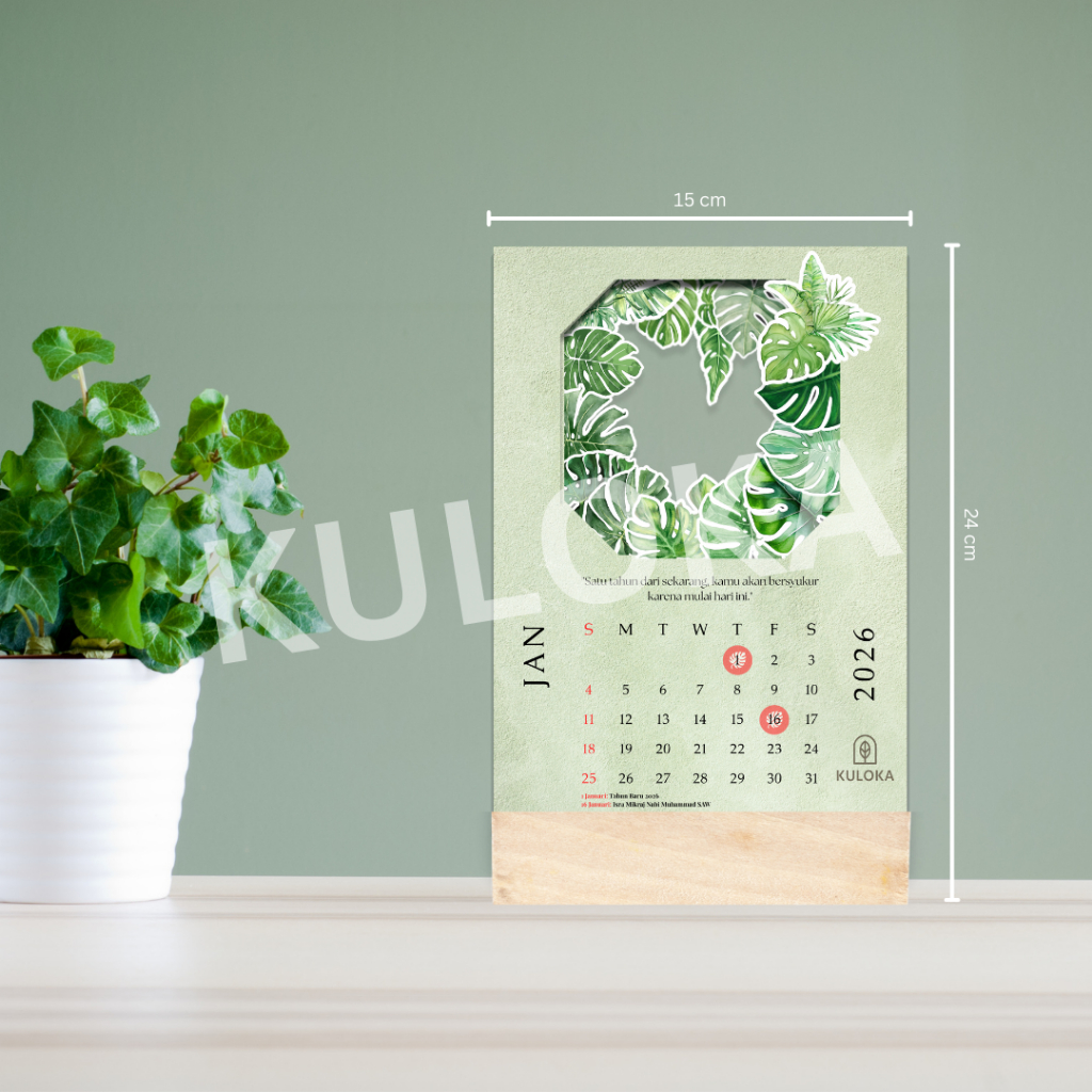 

Kalender Meja Estetik 2026 Motif Daun Monstera
