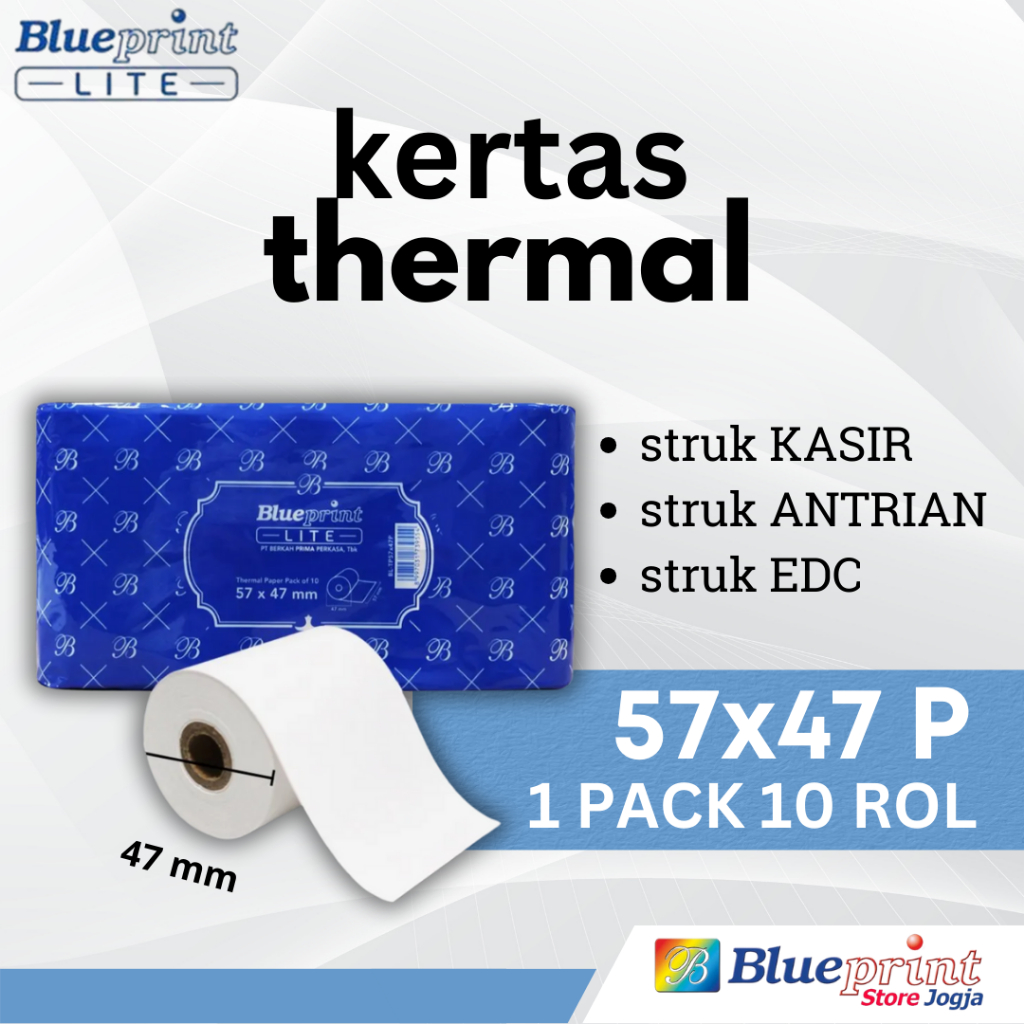 

10ROL 1PACK LITE 57x47P BLUEPRINT Kertas Thermal STRUK Kasir PPOB EDC Antrian Parkir 58x47 58x48