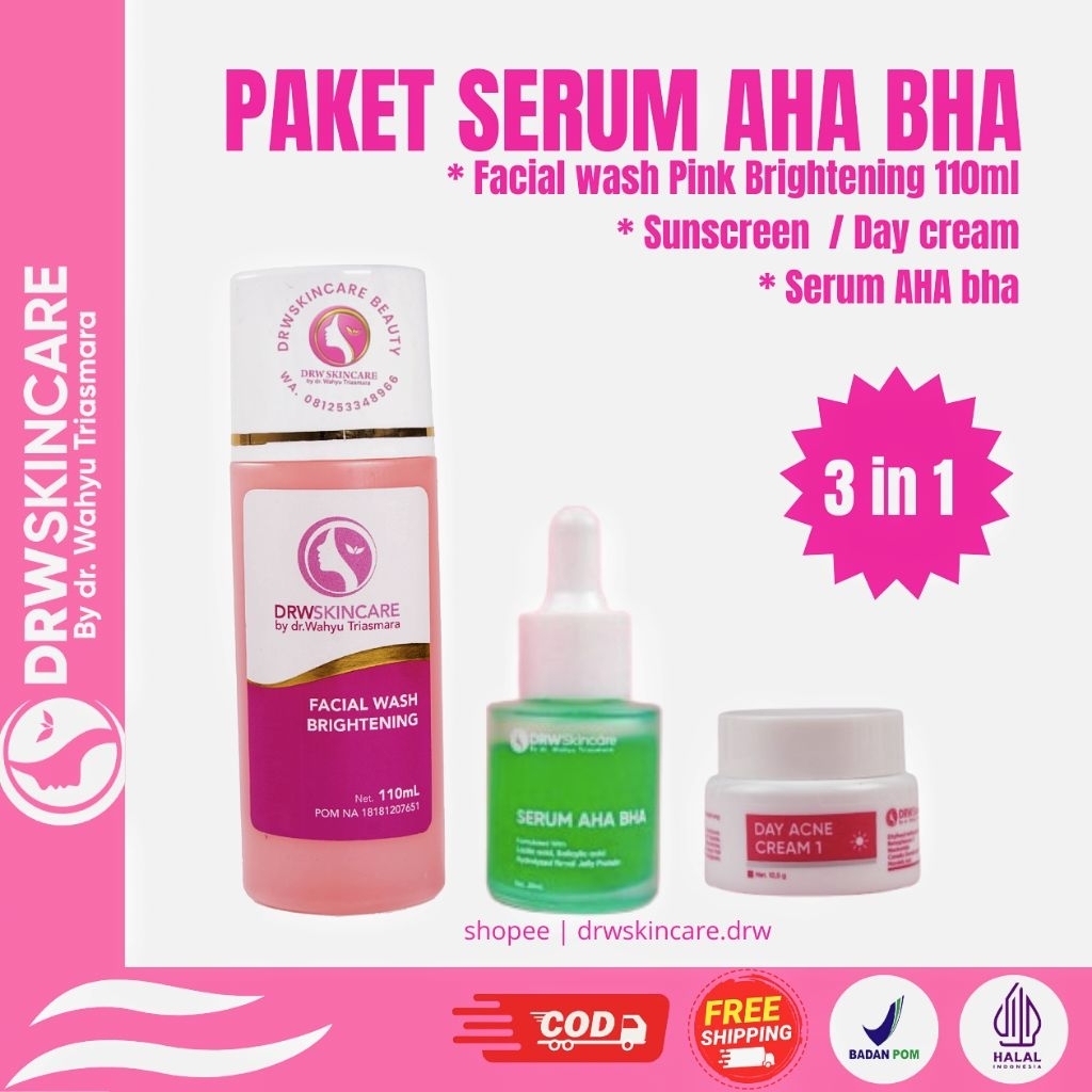 DRW paket serum AHA bha DRW Skincare Night cream Radiant brightening pemutih wajah glowing flekhitam