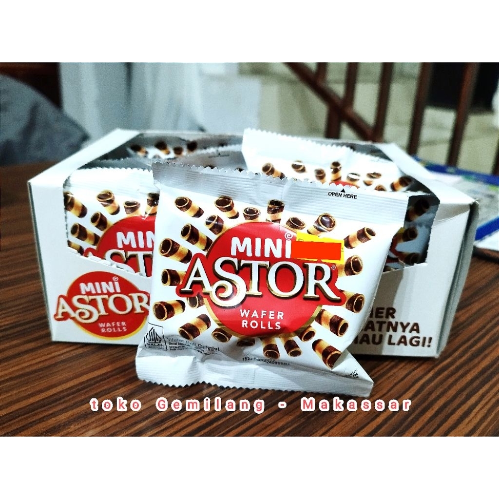 

Astor mini wafer roll cokelat box isi 10 @ 15,5 gr