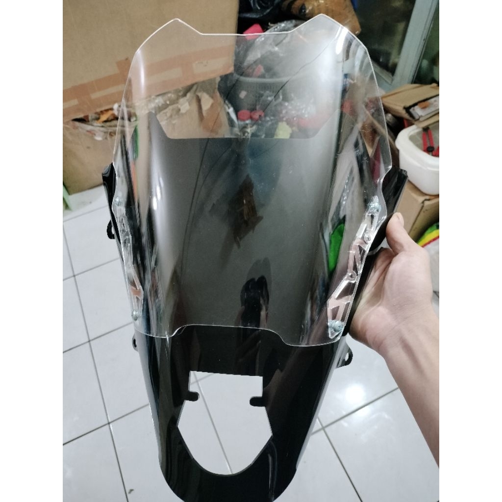 windshield visor pcx 160 new 2025 model mhr 2 tingkat bening/hitam pnp pcx 160 new 2025
