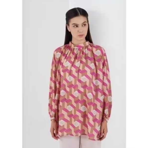 Arnia Monogram shirt pink S Monogram benang jarum