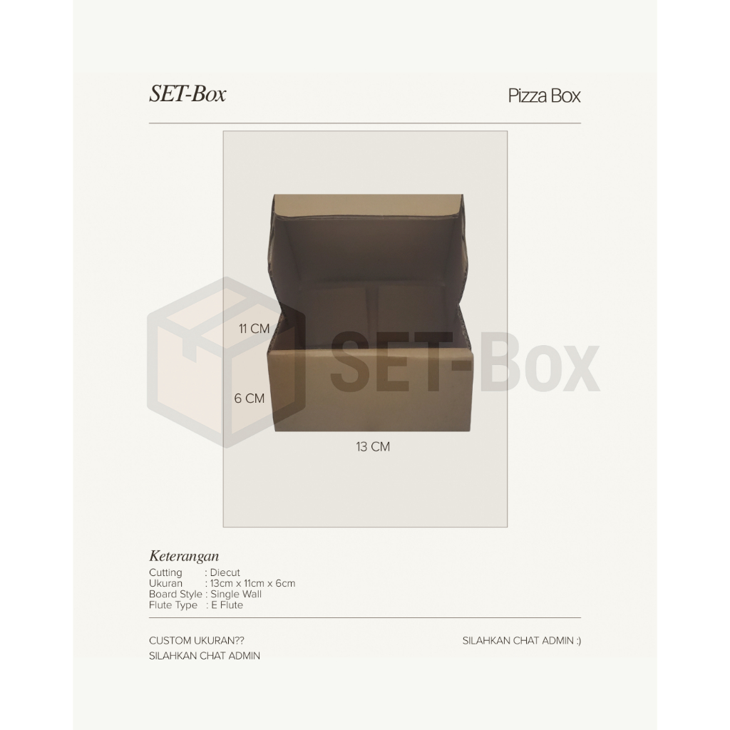 

SET-Box Kardus Model Pizza Box Diecut 13x11x6 cm Single Craft Coklat Natural Kraft Praktis Kokoh untuk Usaha Kuliner Take Away Hadiah Pakaian Aksesoris