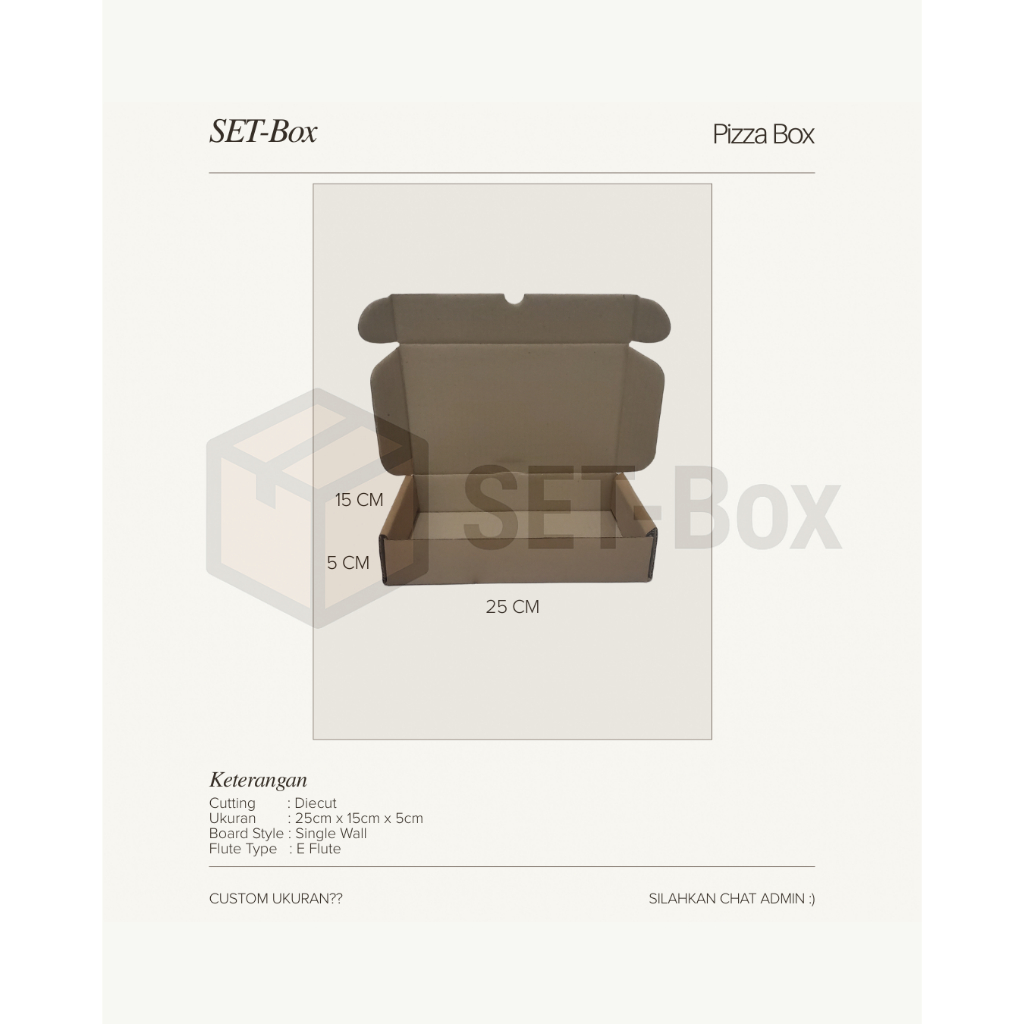 

SET-Box Kardus Model Pizza Box Diecut 25x15x5 cm Single Craft Coklat Natural Kraft Praktis Kokoh untuk Usaha Kuliner Take Away Hadiah Pakaian Aksesoris