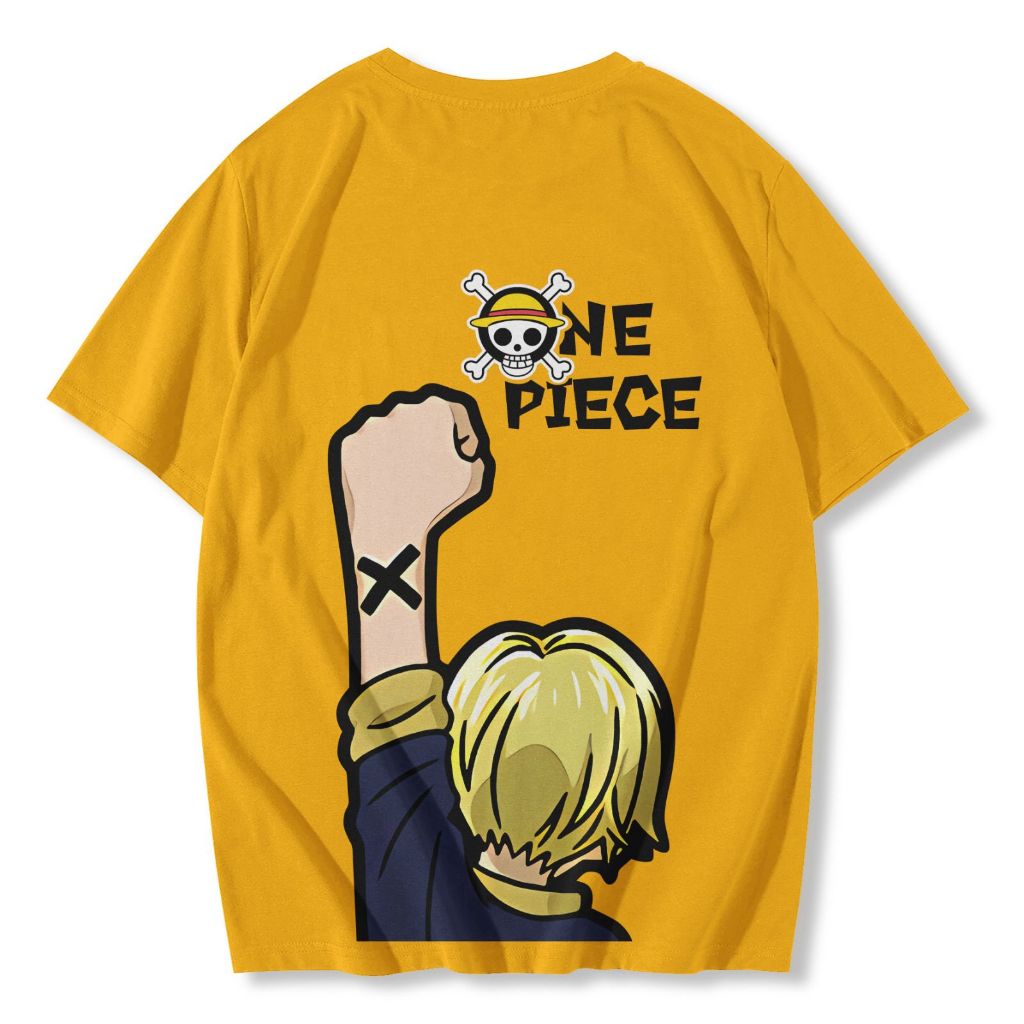 Kaos One Piece x Sanji Kuning Gold Unisex T-Shirt Anime Karakter Koki Bajak Laut Baju Katun Premium 