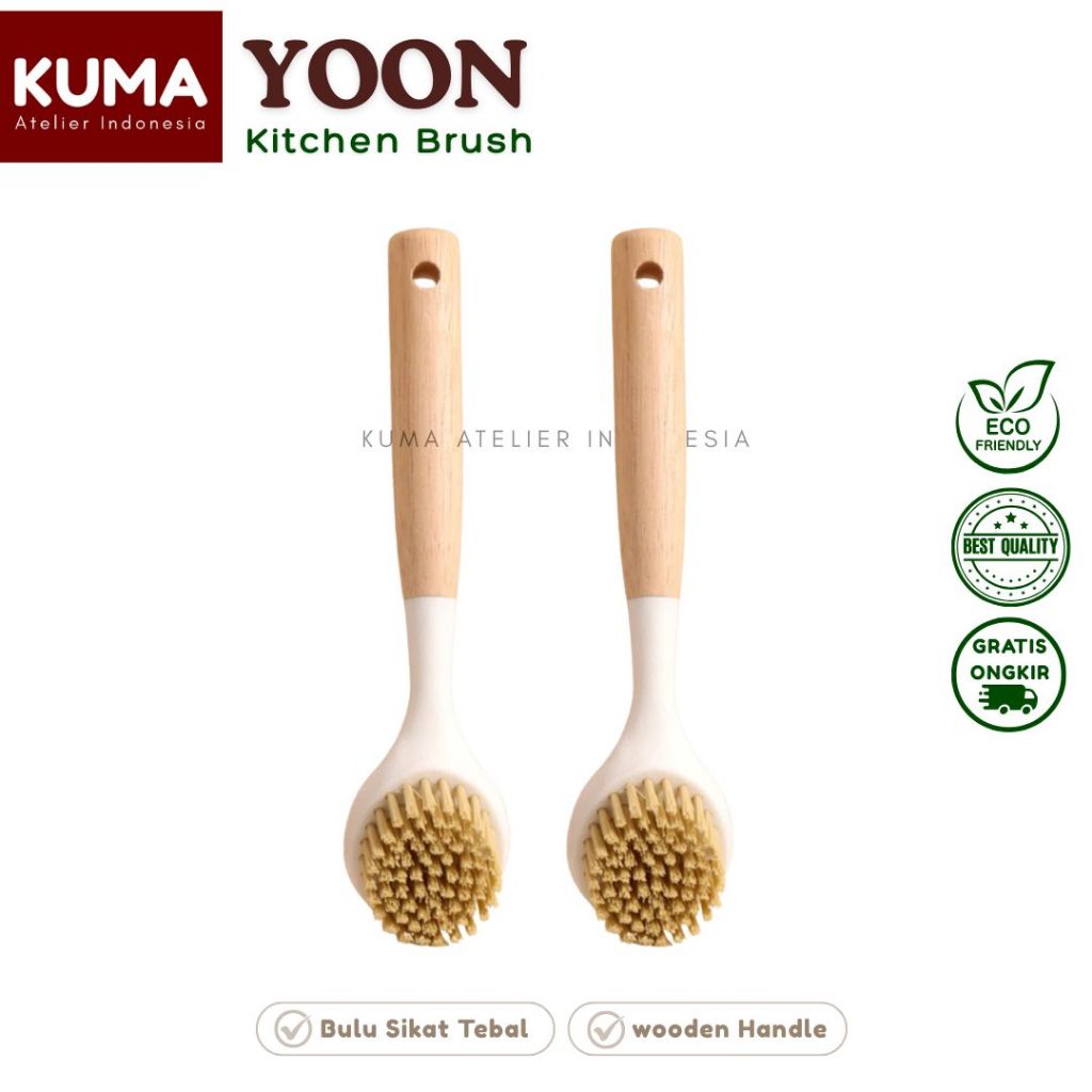 KUMA Yoon Sikat Panci Wajan Piring Gagang Plastik Motif Kayu Kayu Sikat Pembersih