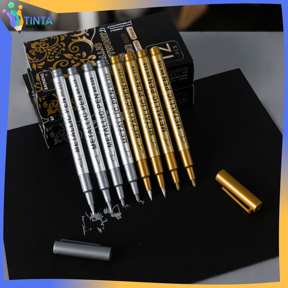 Spidol Tinta Metalik Emas Perak Waterproof / Spidol Warna Metalik Gold Silver Metallic Craftwork Scr