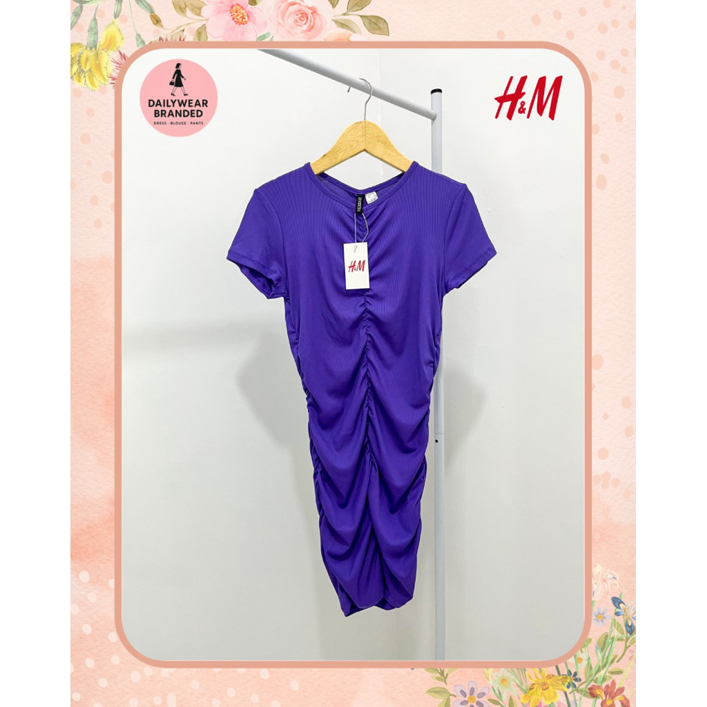 HNM ORIGINAL DRAPED JERSEY DRESS PURPLE GAUN PESTA KONDANGAN UNGU FITBODY H&M DIVIDED