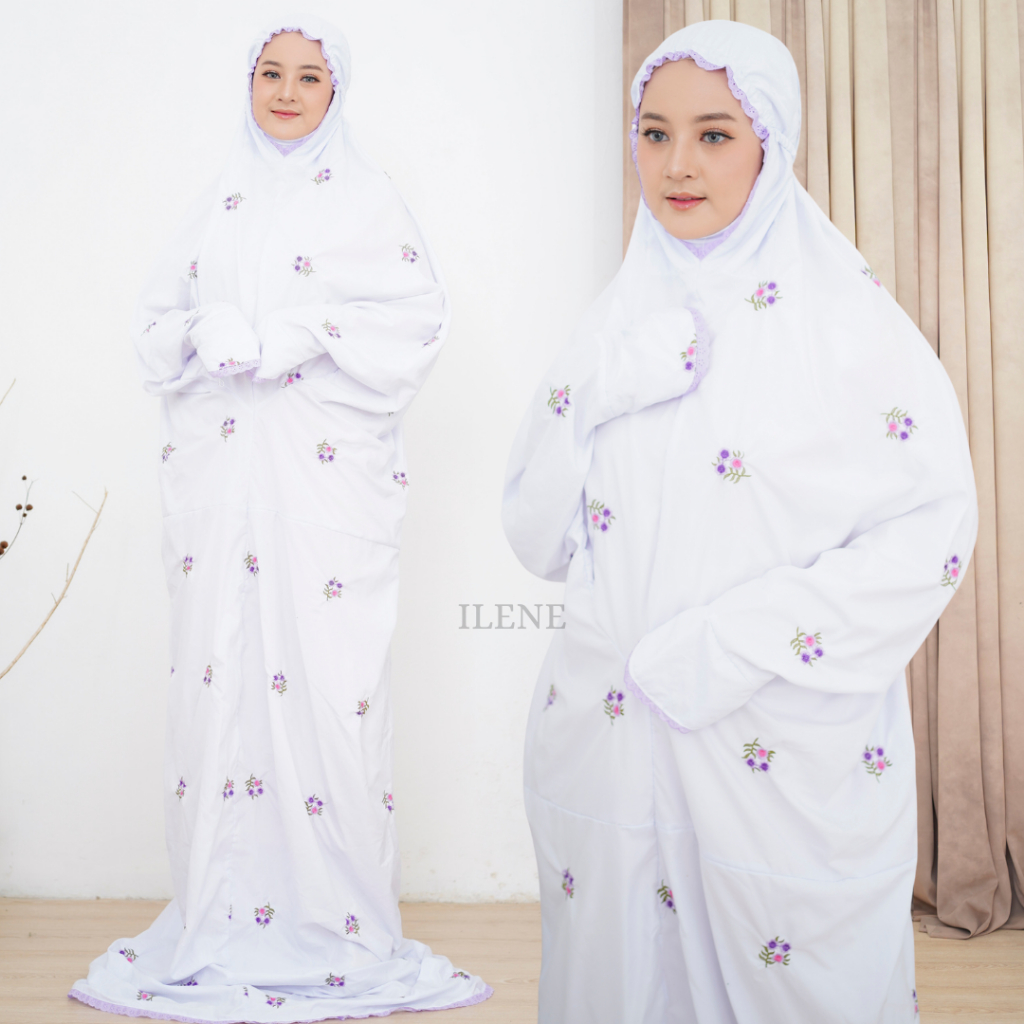 Mukena Terusan Dewasa Bunga Seribu Tabur Putih