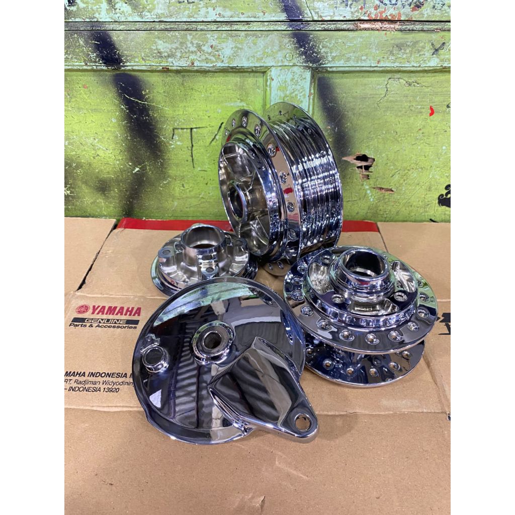 paket tromol depan belakang Yamaha RX-King Jupiter z F1Zr fiz r YIMM finishing full chrome chrome ce
