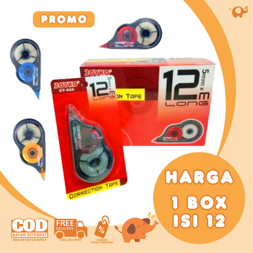 

JOYKO Correction Tape 12M CT522 TIPEX KERTAS JOYKO TIPX TIP X CT-522 1 BOX [12PCS] DIJUAL PER PAK
