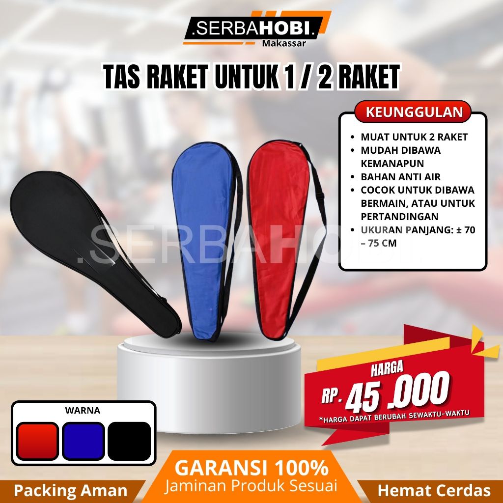Tas raket satuan /  Tas raket badminton untuk 1 atau 2 raket / tas selempang raket kecil berkualitas