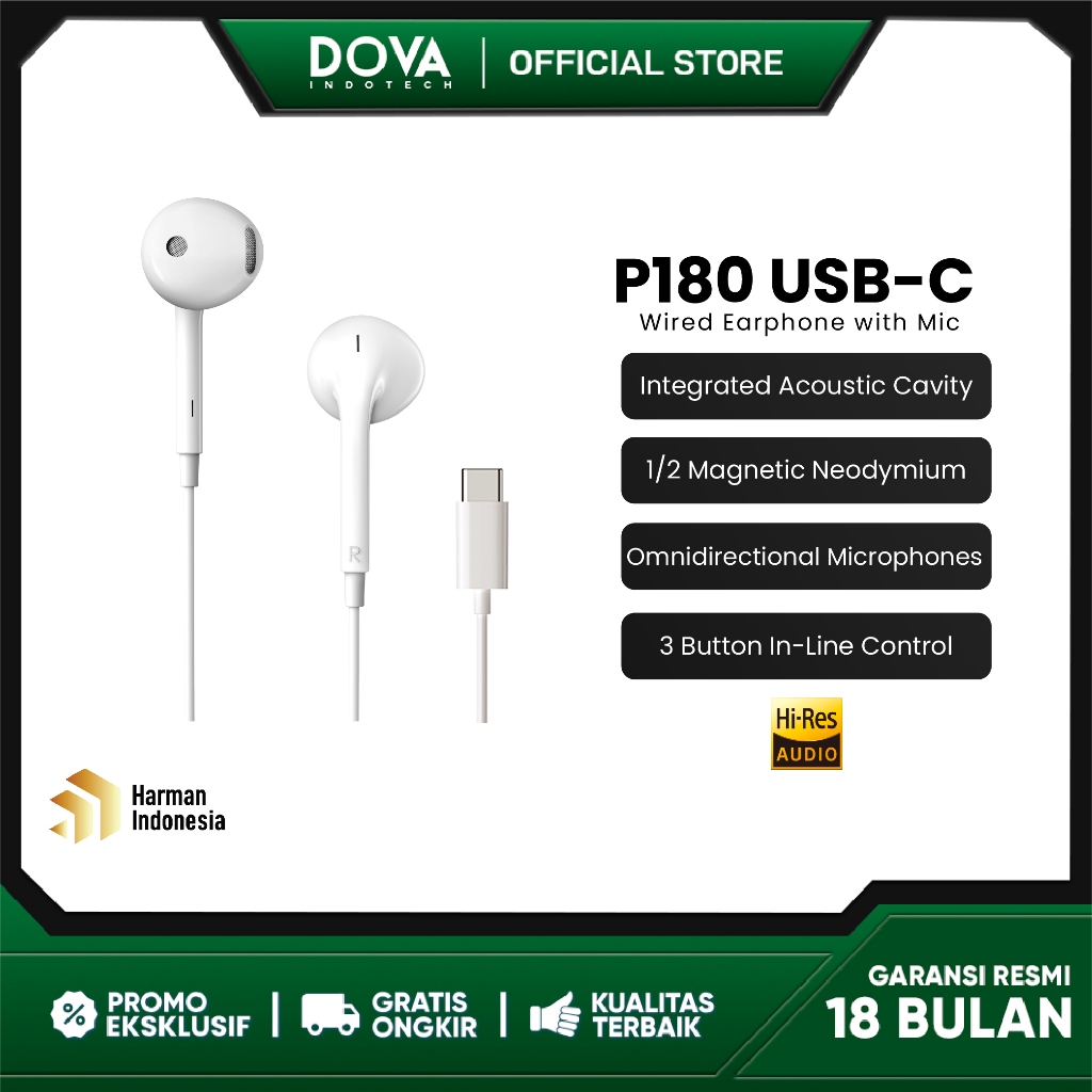 Edifier P180 USB-C Earbuds Putih dengan Mikrofon dan Remote