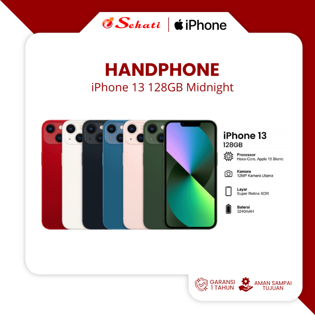 (CHAT ADMIN UNTUK PENGIRIMAN INSTANT) [SEGEL] iPhone Apple 13 128GB Layar OLED A15 Bionic iBox No Re