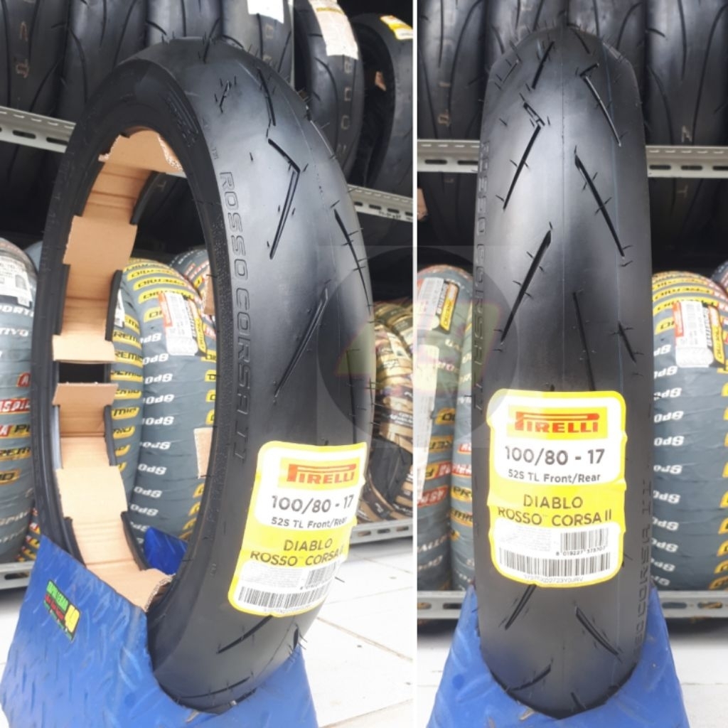 Ban PIRELLI Rosso Corsa II 100/80-17 Ring 17 Tubeless 49S Ban Road Race untuk Motor Yamaha Byson Vix