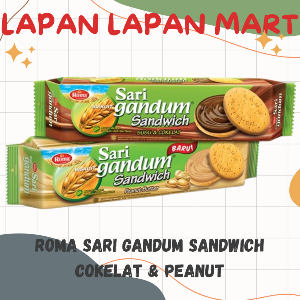

Roma Sari Gandum Sandwich Cokelat & Peanut 108gr