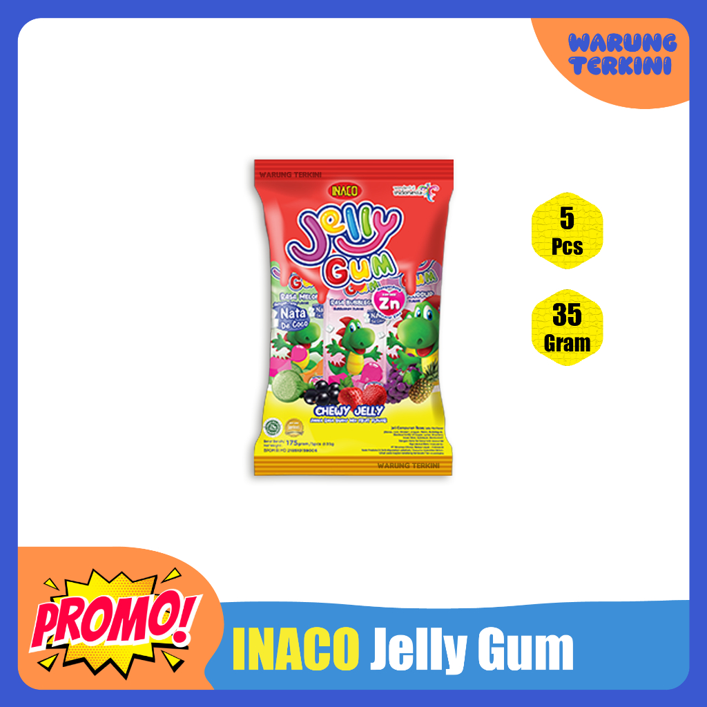 

Inaco Jelly Gum 1 Bungkus isi 5 Pcs 175gr | Jeli Campuran Rasa dengan Nata De Coco