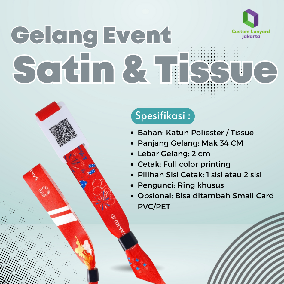 

Gelang Lanyard Event Custom 2cm | Wristband Lanyard Lock | Tiket Konser Lanyard Custom / Produk Original