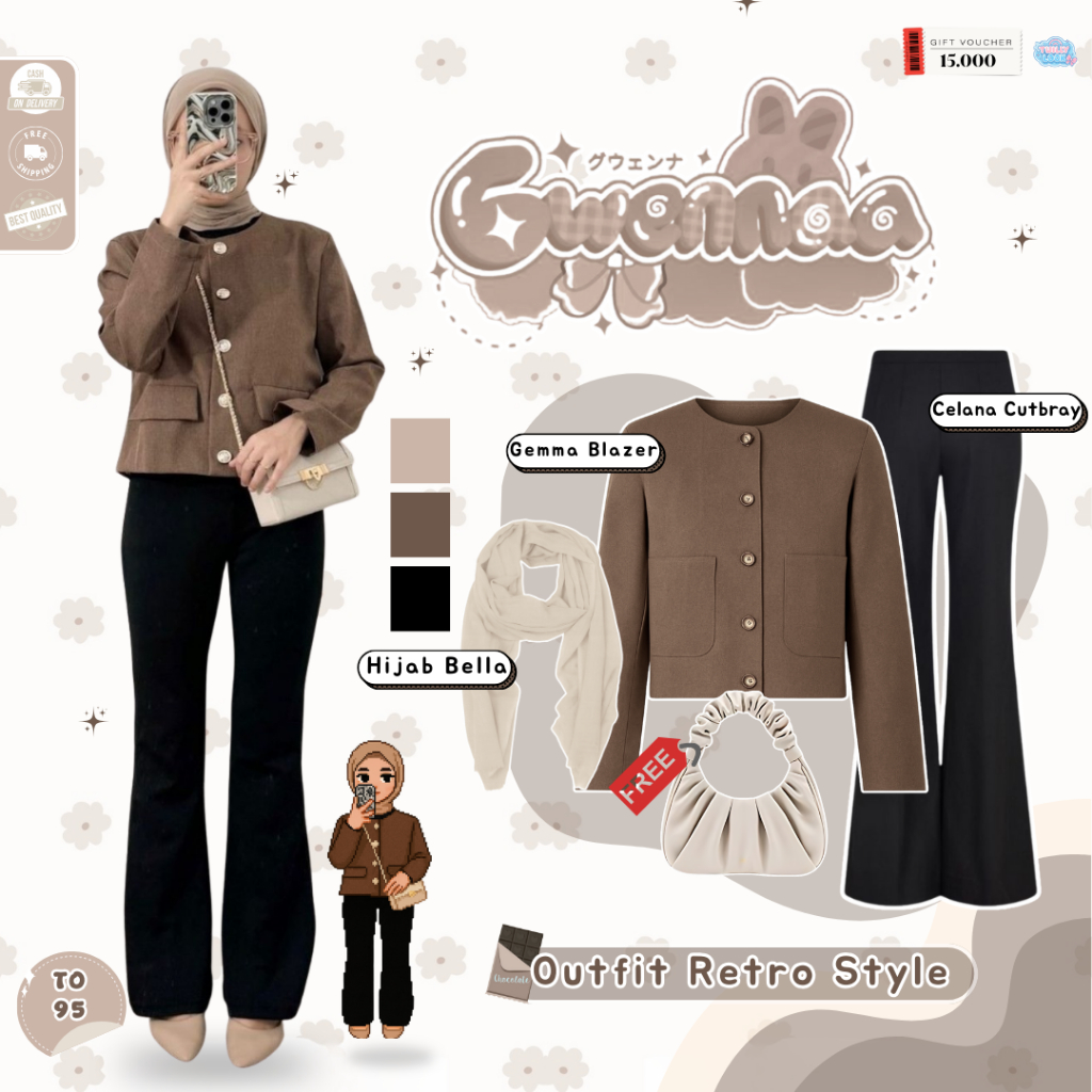 One Set Hijab Wanita ( Hijab Bella + Gemma Blazer + Celana Cutbray ) One Set OOTD Hijab Korea - TO95