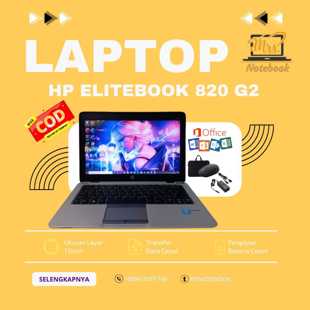 LAPTOP HP ELITEBOOK 820 G2 SLIM CORE I5 GEN 5 RAM 8GB SSD 256GB - GARANSI 1THN