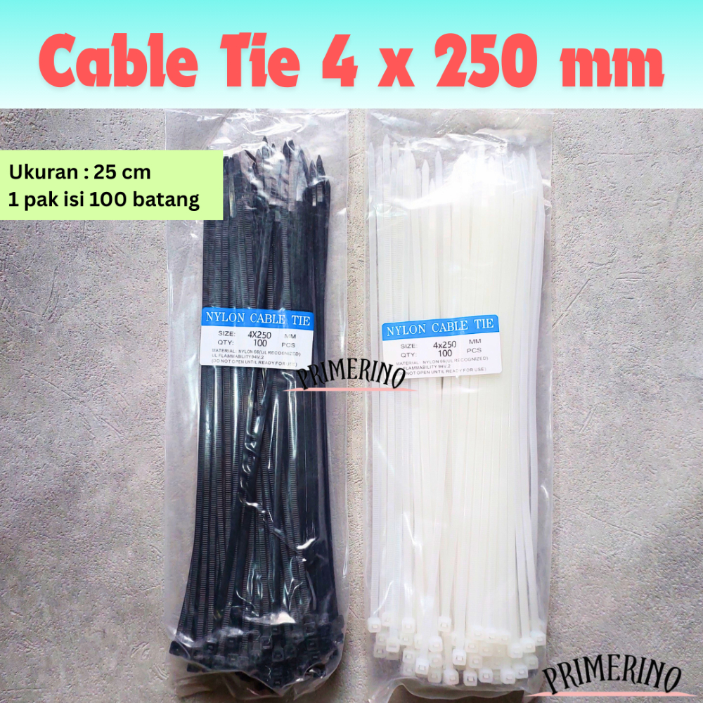 

Cable Tie 25cm / Pengikat Kabel Ties Hitam Putih (100 pcs) Kabel Tis Nilon