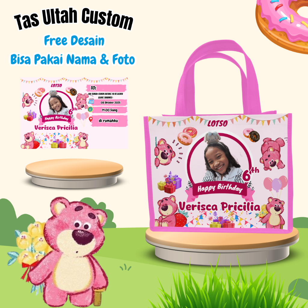 

Paket 40 pcs Tas Ultah Anak Ulang Tahun Snack Free Undangan Request Custom Nama Kain