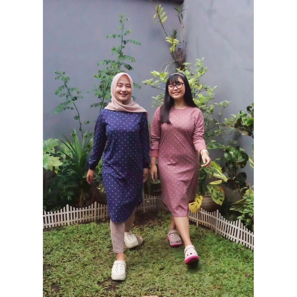 Dress Tunik premium polkadot Navy & Dusty Rose | bahan katun