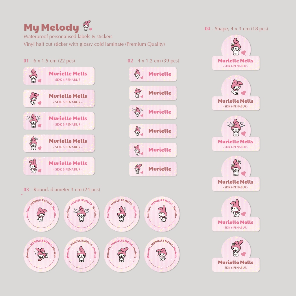 

MY MELODY / SINGLE PACK (LABEL & STIKER NAMA WATERPROOF) / STIKER MATA PELAJARAN.