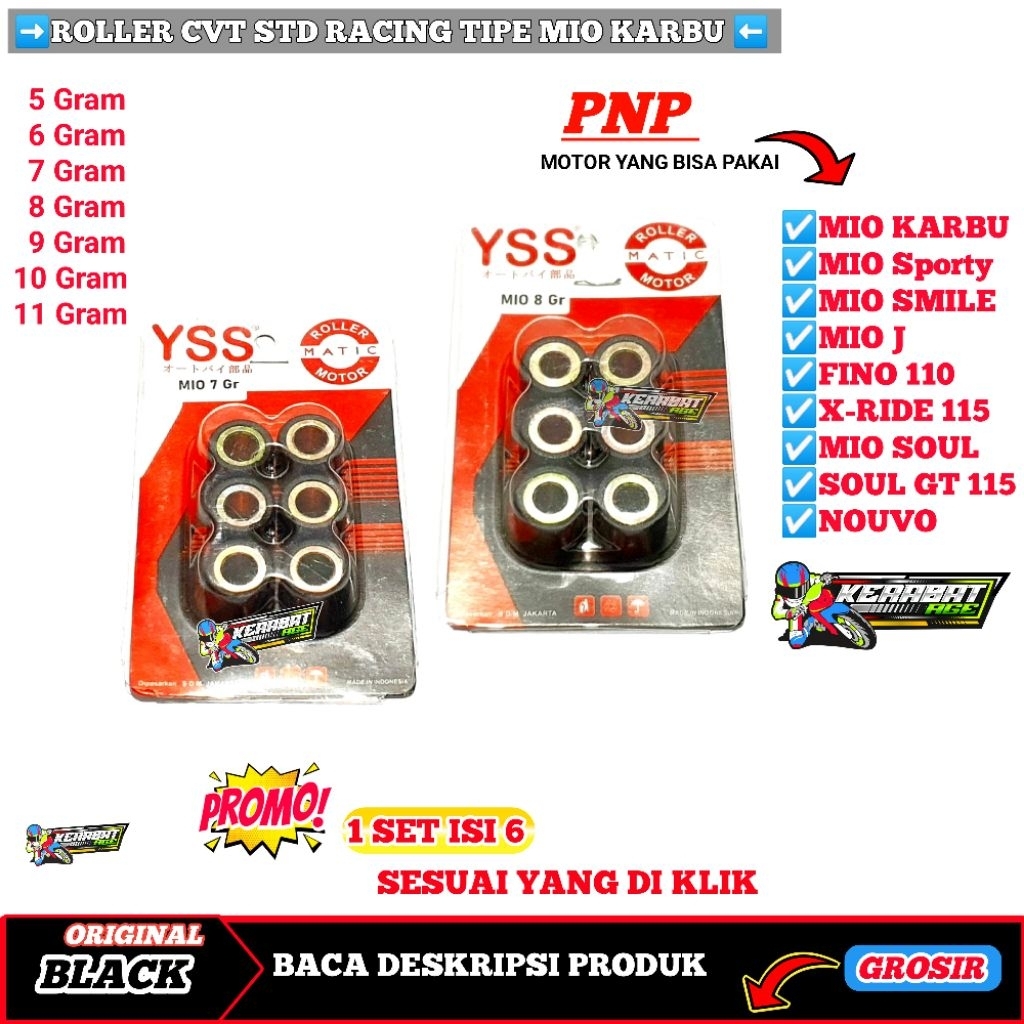 ROLLER CVT (YM) STD RACING MIO KARBU YSS BERAT 7g-11gram | Roller Matic Mio Sporty Smile J Fino X-Ri