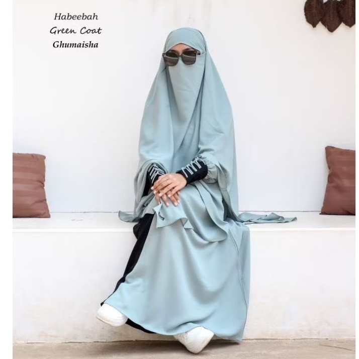 gamis syar'i abaya habeebah green coat by ghumaisha collection