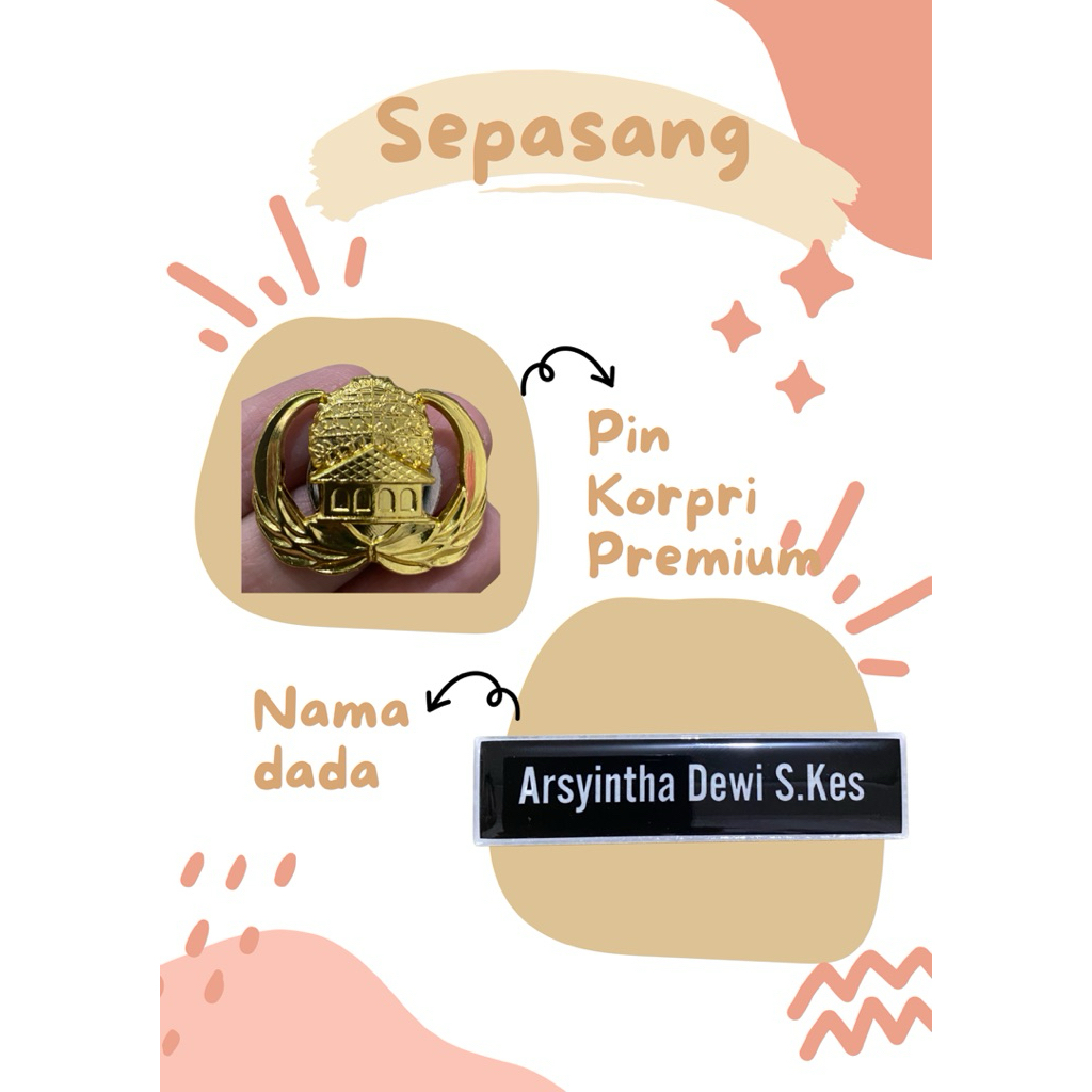 

{Sepasang} Nama Dada / Name Tag List putih + Pin Korpri