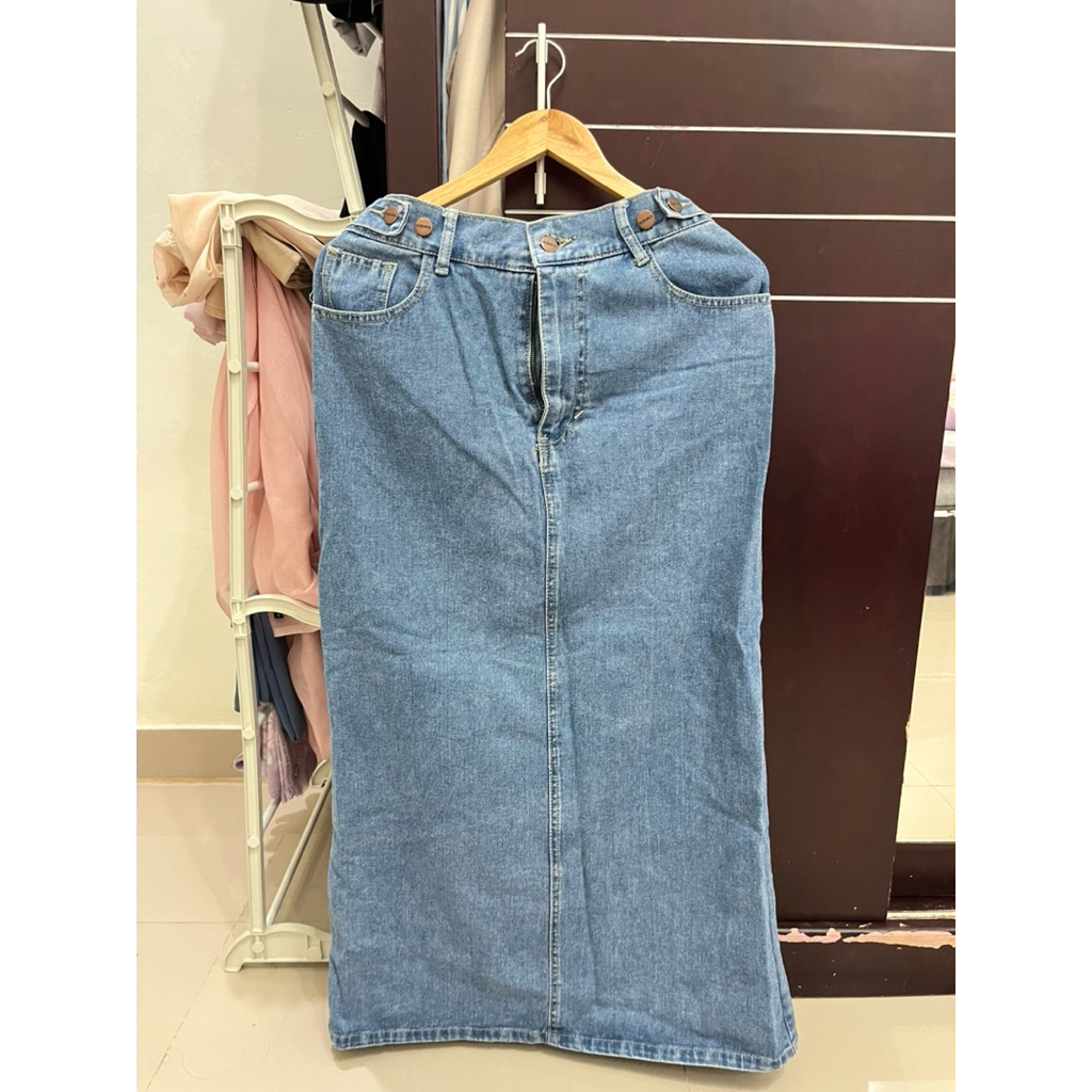 Kienka Rok Jeans Denim Outfit Hijab Long Skirt