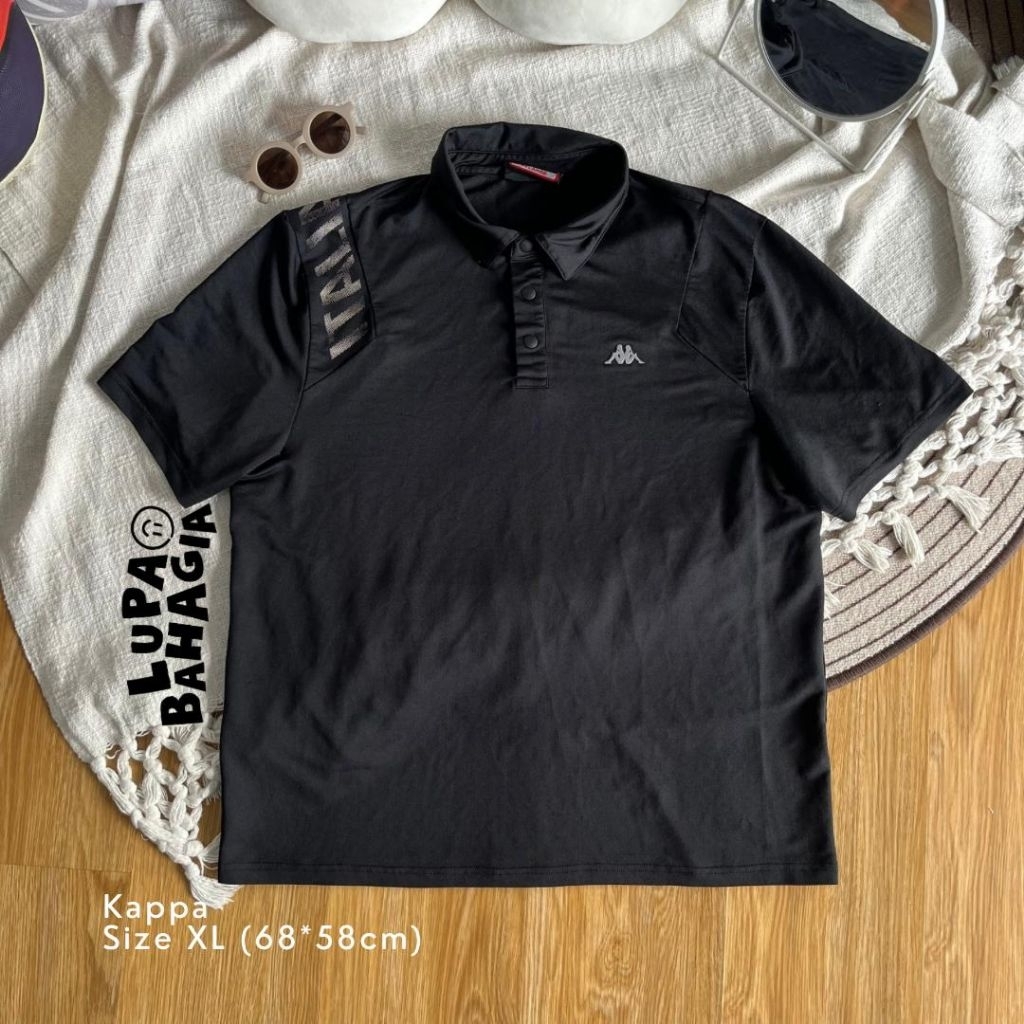 KAPPA Black Jersey Polo Shirt size XL Slim • 100% Original (Kaos Kerah)a