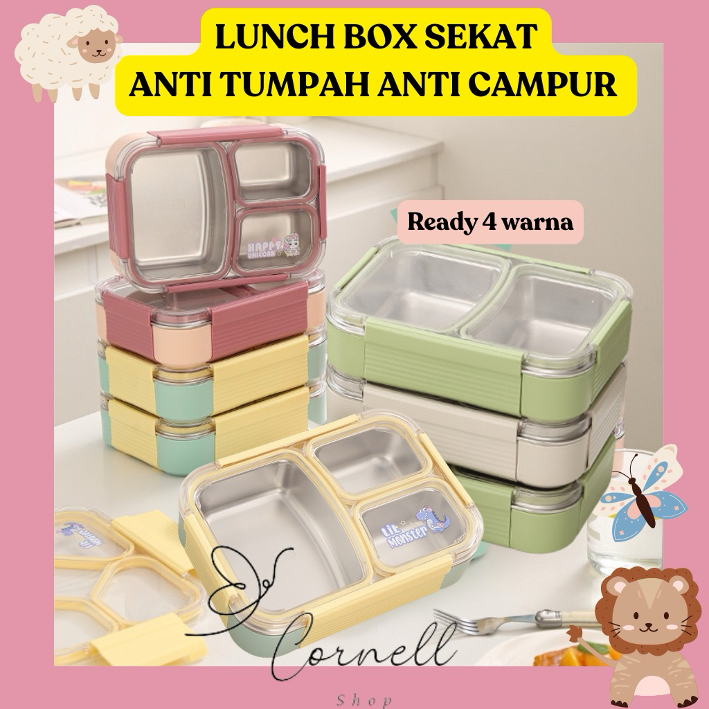 Lunch Box Kotak Bekal Sekat Stainless SUS 304 Anti Tumpah Anti Campur Anti rembes sekat 2 sekat 3