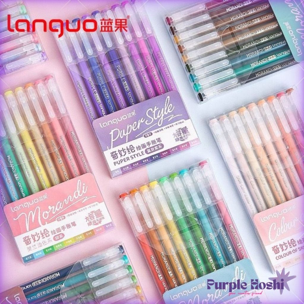 

Purple Hoshi Pen Gel Warna Set 9Pcs Pulpen Warna Pulpen Gel Set Pulpen Estetik