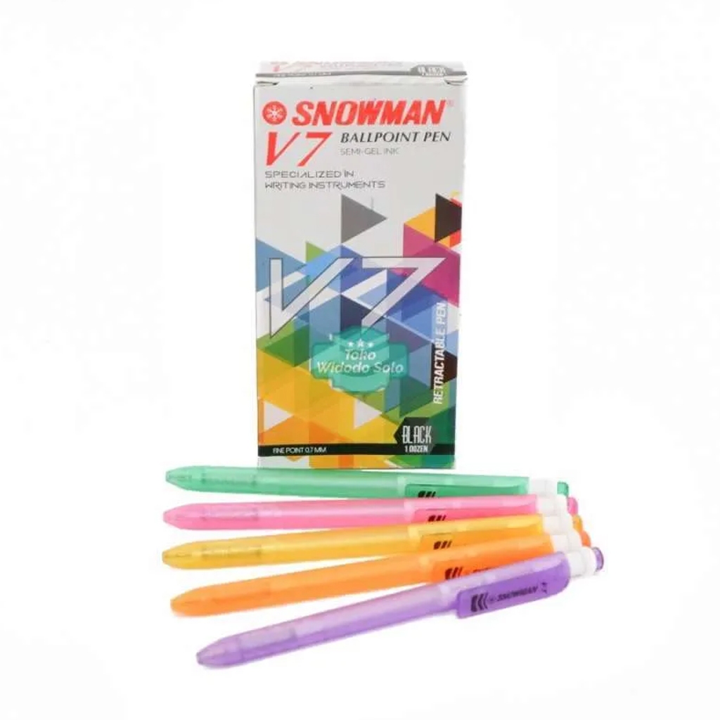

Pulpen Snowman V7 0,7mm Hitam Ballpoint Semi Gel Ink Pen - 1 Pack Isi 12 Buah
