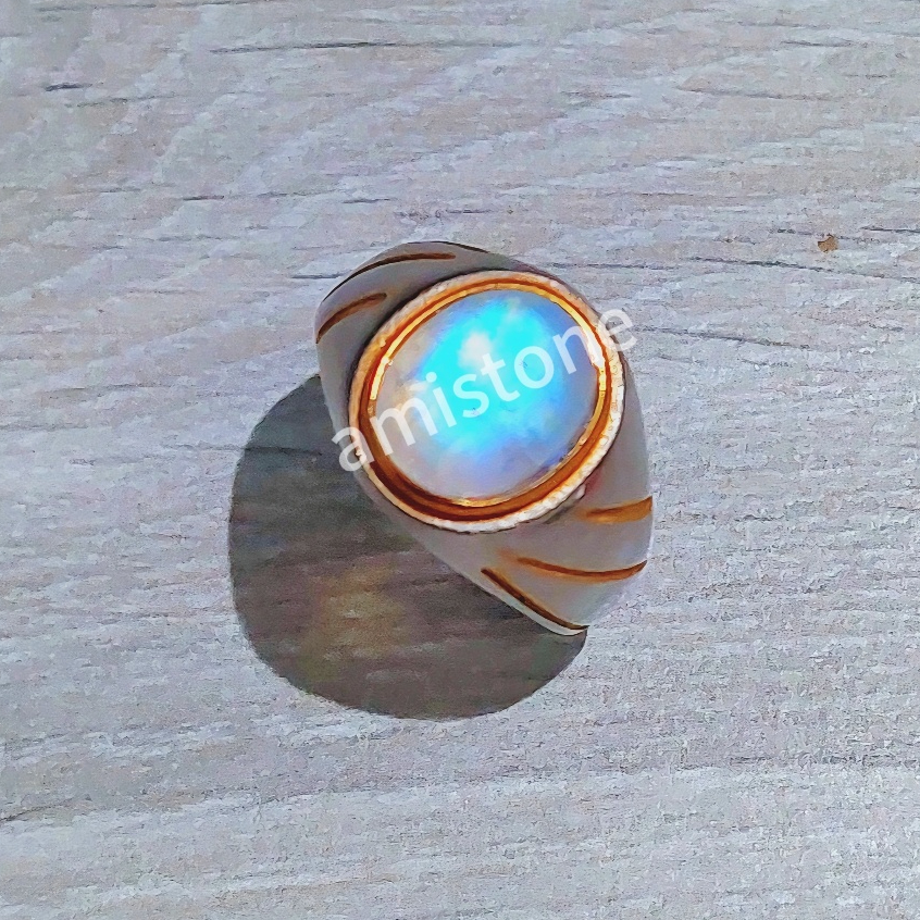 Batu Cincin Biduri Bulan Yang Asli Ikatan Titanium Super Awet