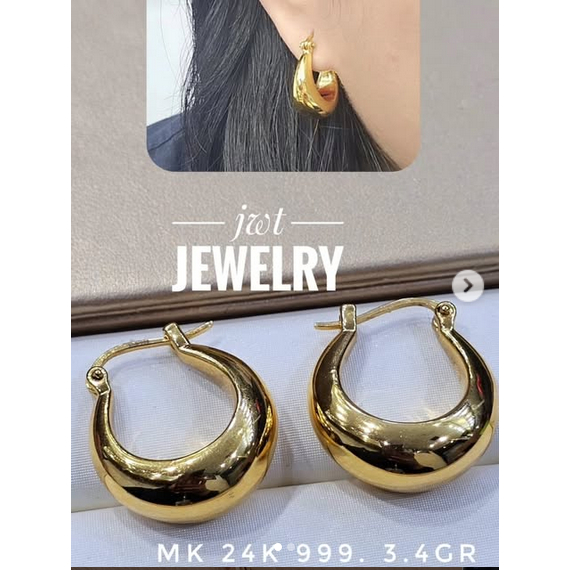 GIWANG ANTING JEPIT EMAS 24K 24KARAT 24 KARAT HOOP GYPSY MODEL DOMPET KEREN ELEGAN TERLIHAT BESAR