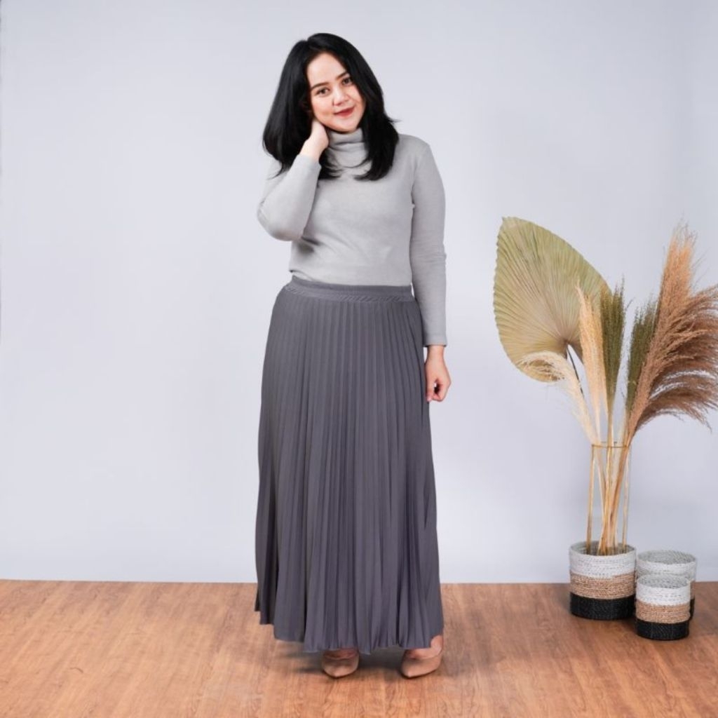 Rok Plisket Panjang Warna Abu tua Premium Tebal