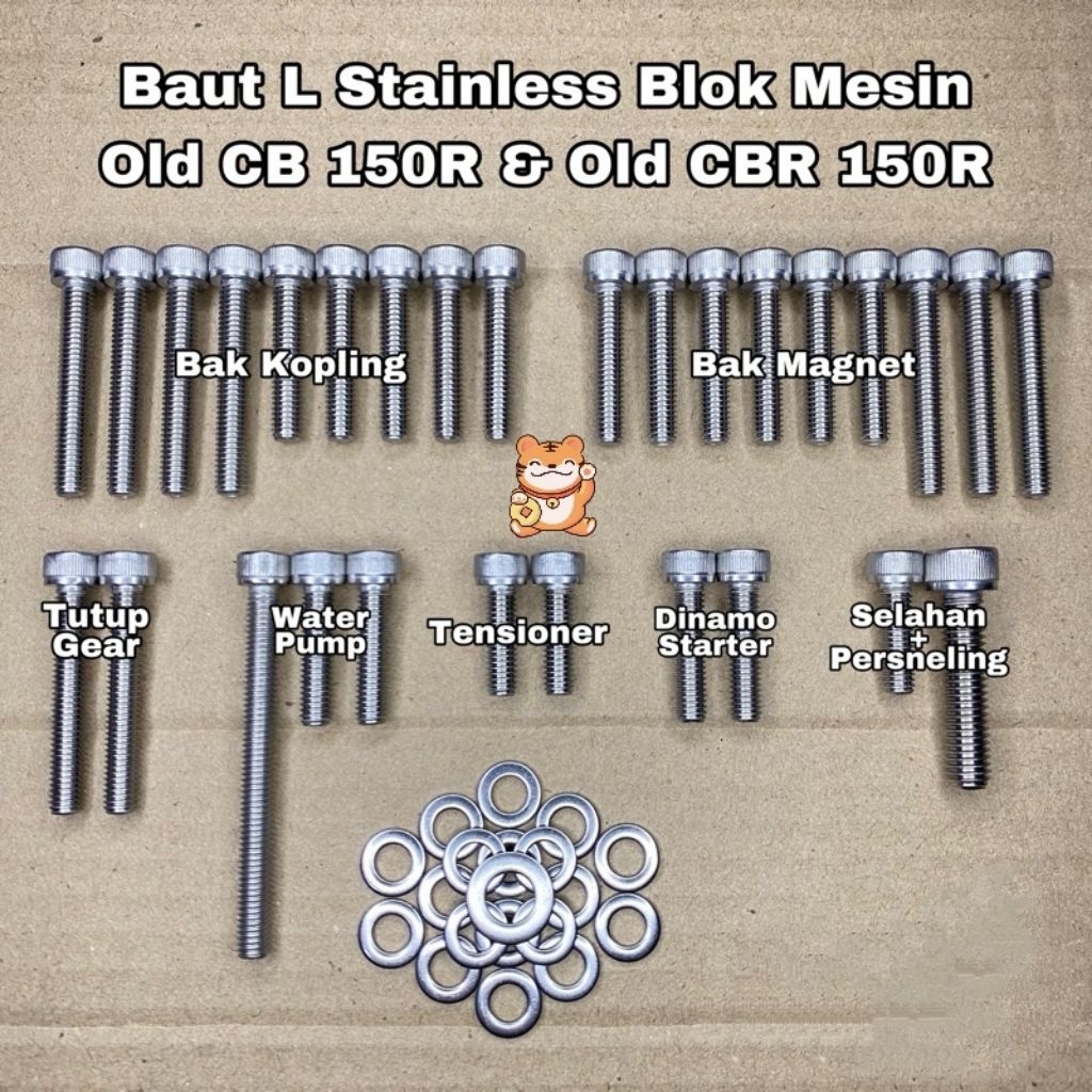 Baut Blok Mesin HONDA OLD CB 150R & OLD CBR 150R Fullset Crankcase Baut L Stainless Anti Karat 100% 