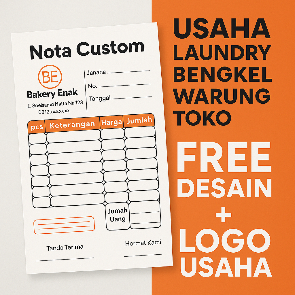 

Nota Custom Usaha Laundry Bengkel Warung Toko – Bisa Logo Nama Usaha – 1 Ply / 2 Ply / 3 Ply – Free Desain