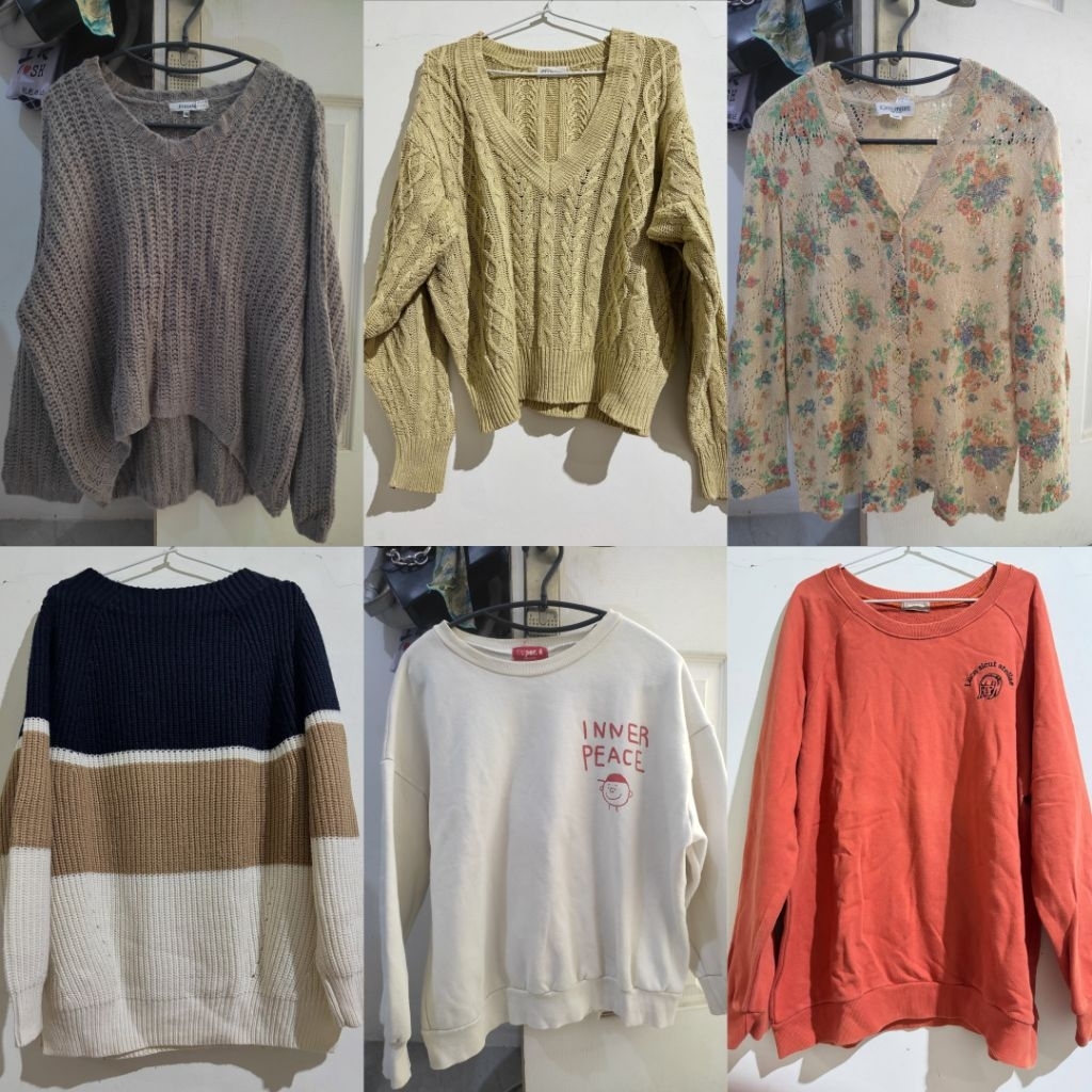 GLOBAL WORK SWEATER RAJUT KEPANG TEBAL CARDIGAN WANITA [PRELOVED]
