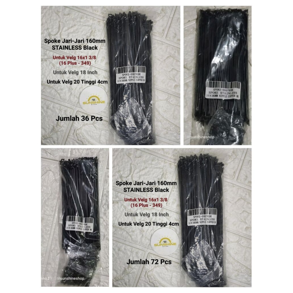 Spoke Ruji Jari 160 STAINLESS Black 160mm Rims Velg Sepeda 20 Murni Tinggi 4cm dan 18 dan 16 Plus