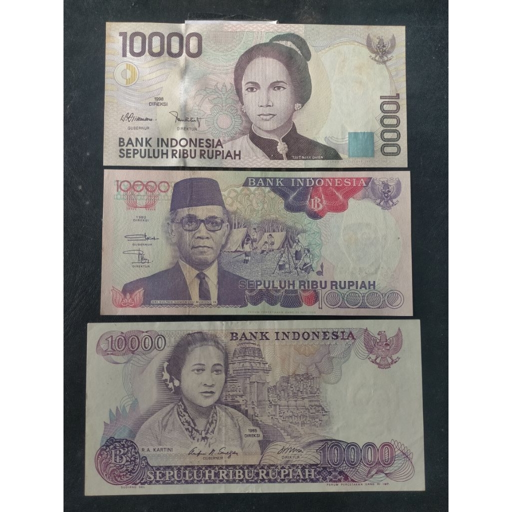 Paket 3 lembar uang 10000 rupiah Kartini cutnyadien Hamengku buwono