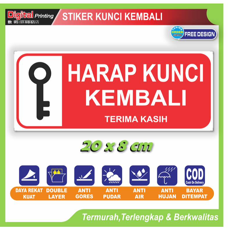 

Stiker tulisan harap kunci kembali sticker tempelan pintu rumah lemari peringatan keamanan