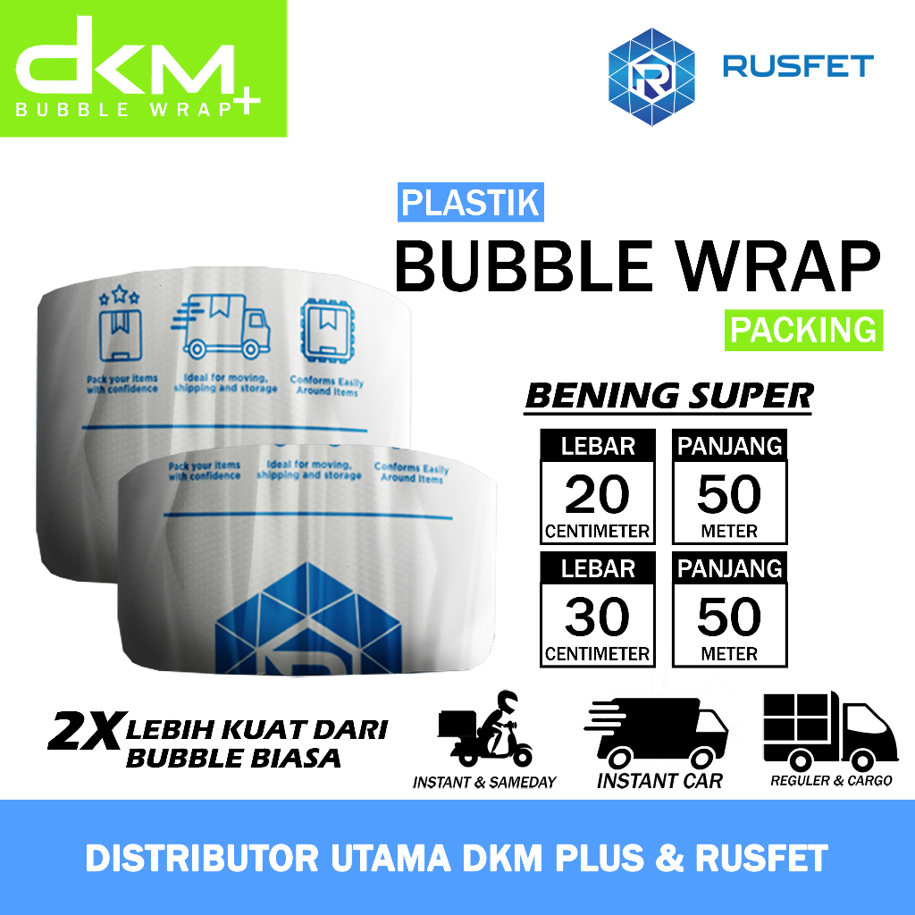 

Plastik Bubble Wrap DKM Potongan 30cm 20cm x Panjang 50meter Warna Putih Bening Super