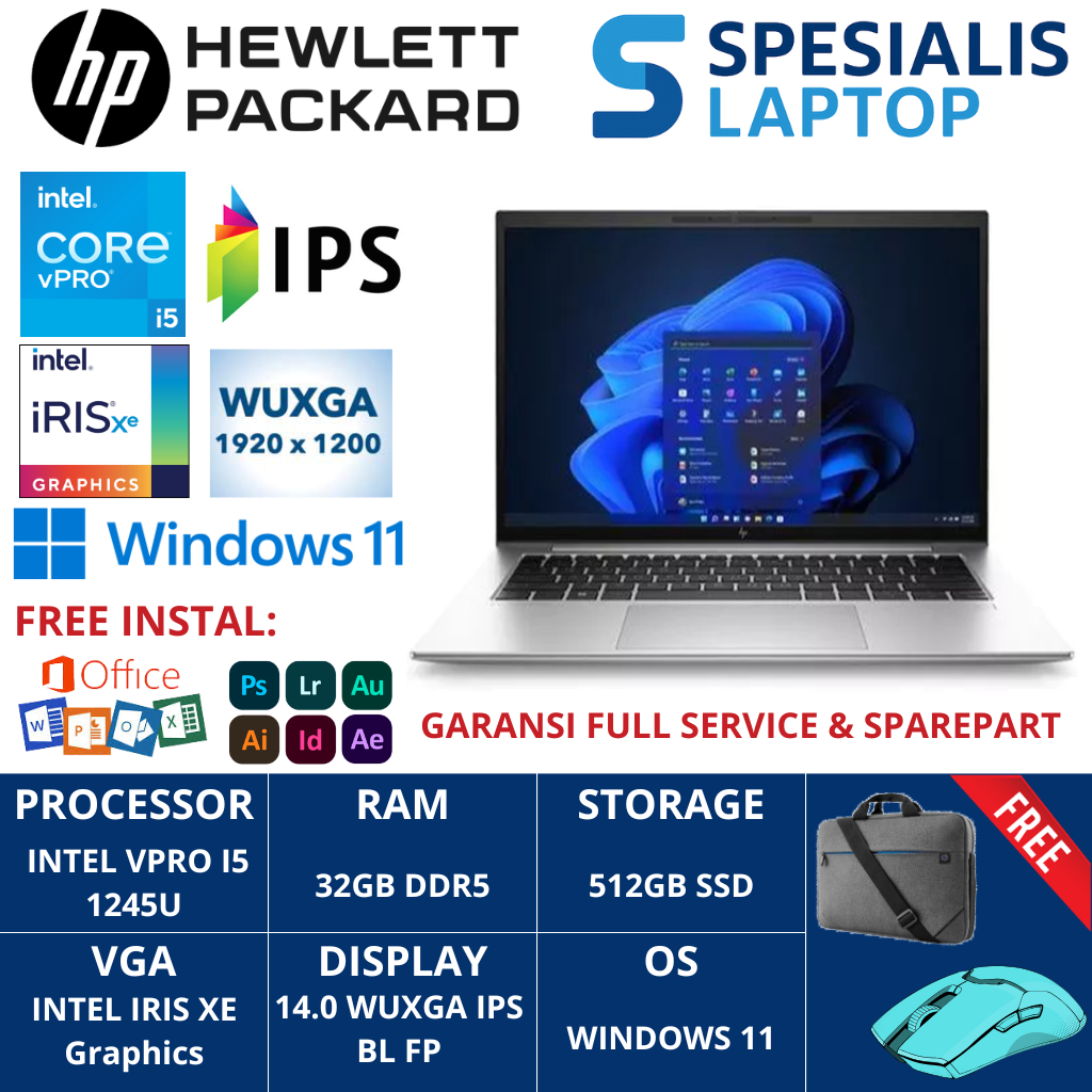Laptop Hp Elitebook 1040 G9 Intel Vpro I5 1245U Ram 32GB 512GB SSD 14.0 WUXGA Backlit Windows 11