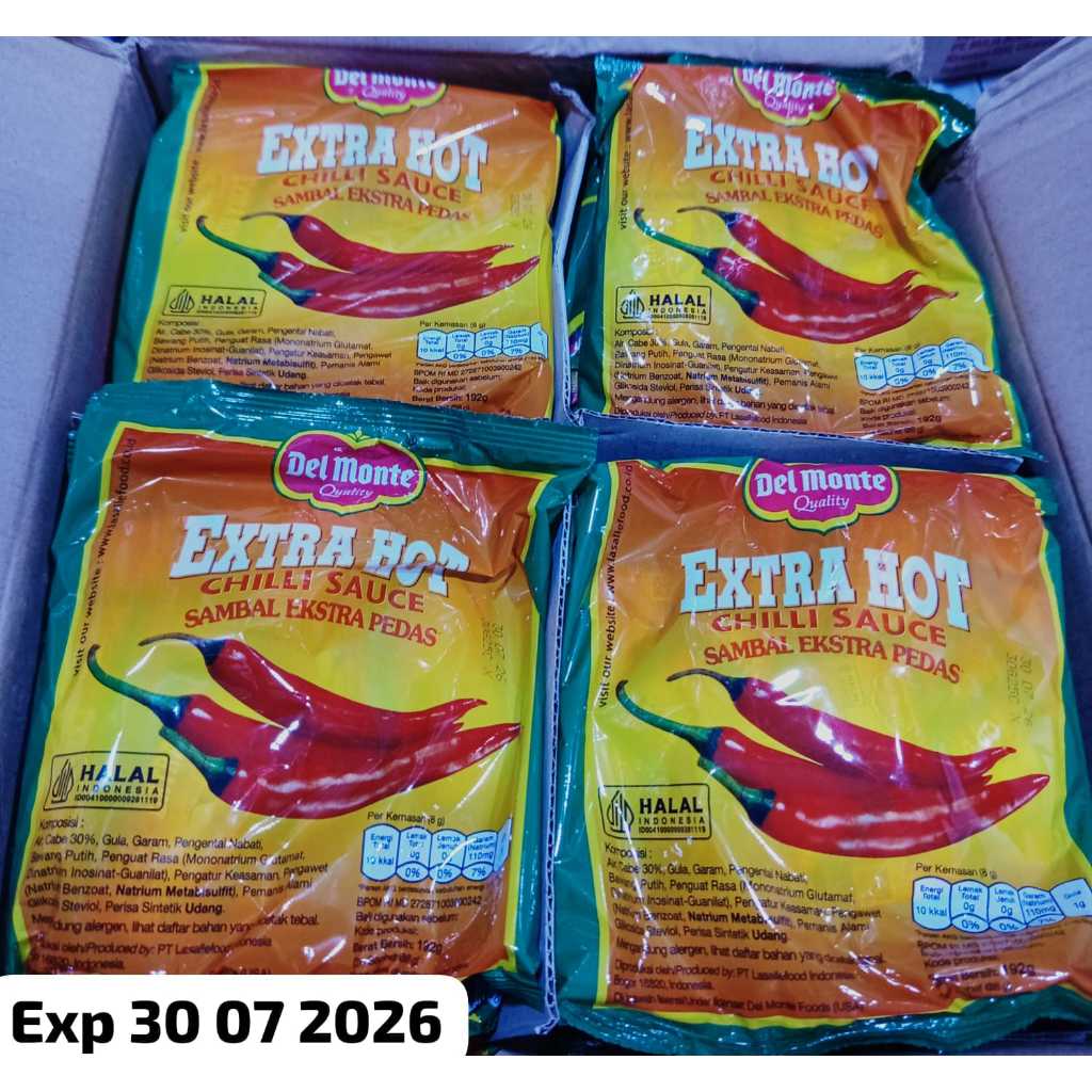 

delmmonte extra hot chilli sauce sambal extra pedas isi 24 sachet 8gr