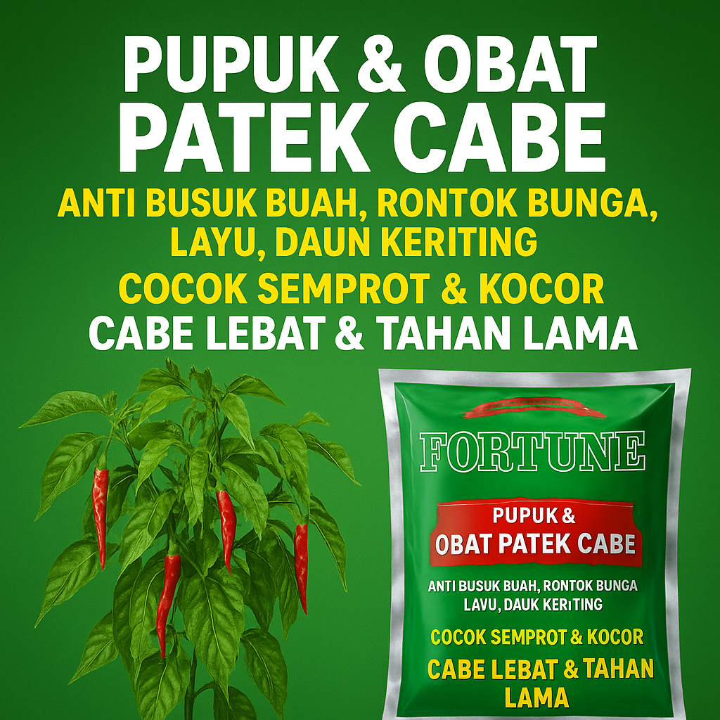 FORTUNE 1 KG Pupuk & Obat Patek Cabe – Anti Busuk Buah, Rontok Bunga, Layu, Daun Keriting | Cocok Se